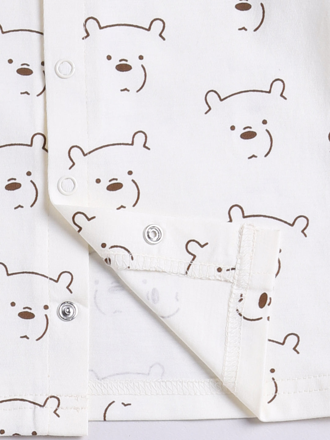 Cream Bear Print Full Sleeve Night Suit