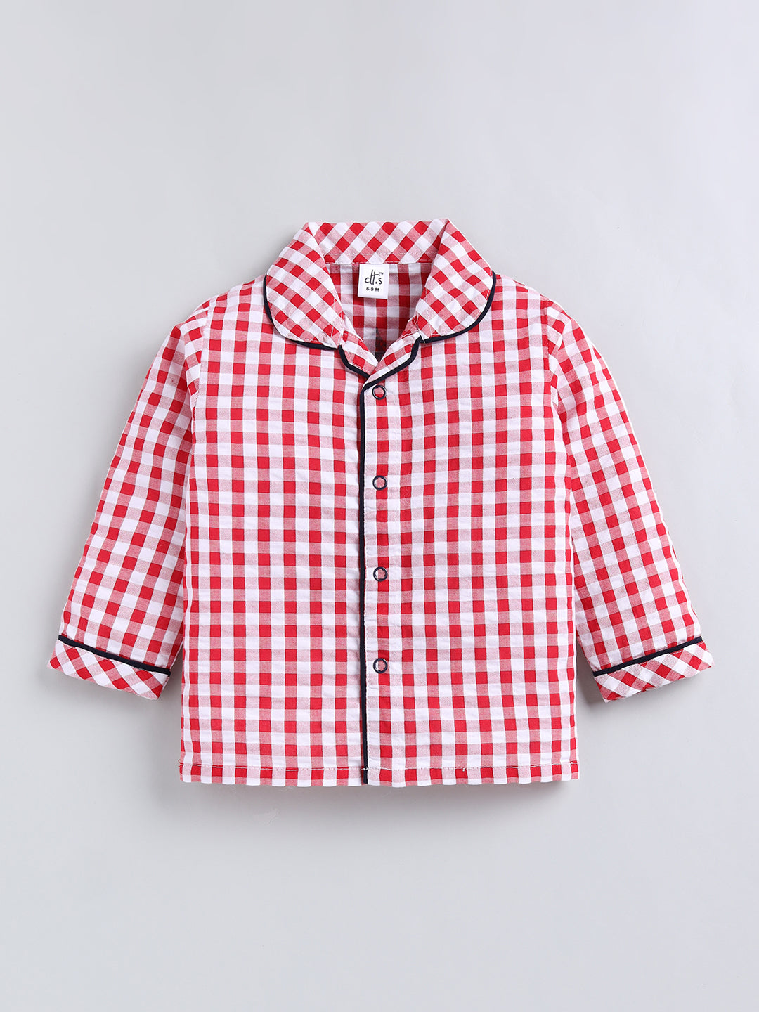 Red Checked Cotton Full Sleeve Night Suit