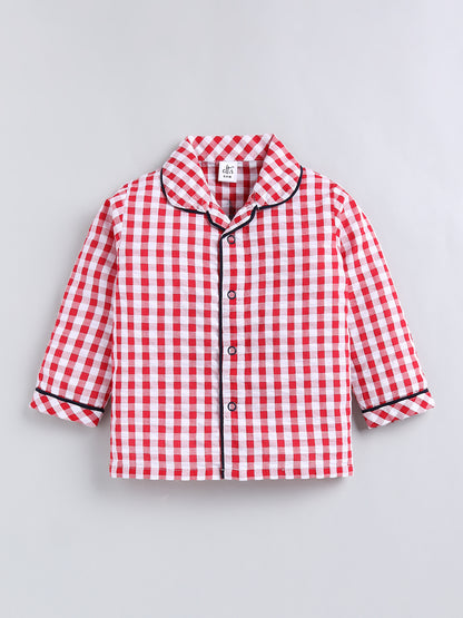 Red Checked Cotton Full Sleeve Night Suit
