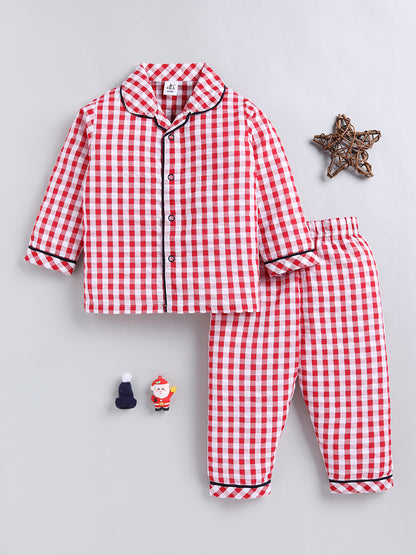 Red Checked Cotton Full Sleeve Night Suit