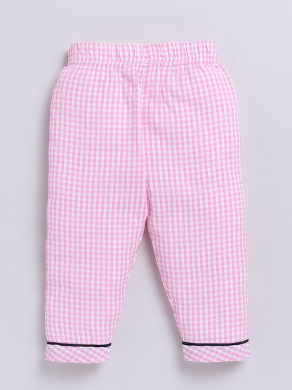 Pink Checked Full sleeve Night Suit