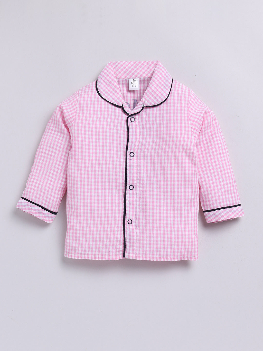 Pink Checked Full sleeve Night Suit