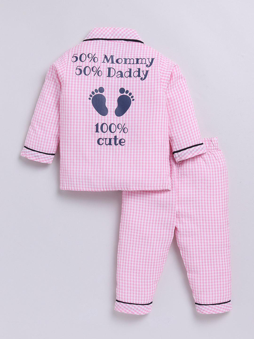 Pink Checked Full sleeve Night Suit