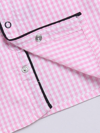 Pink Checked Full sleeve Night Suit