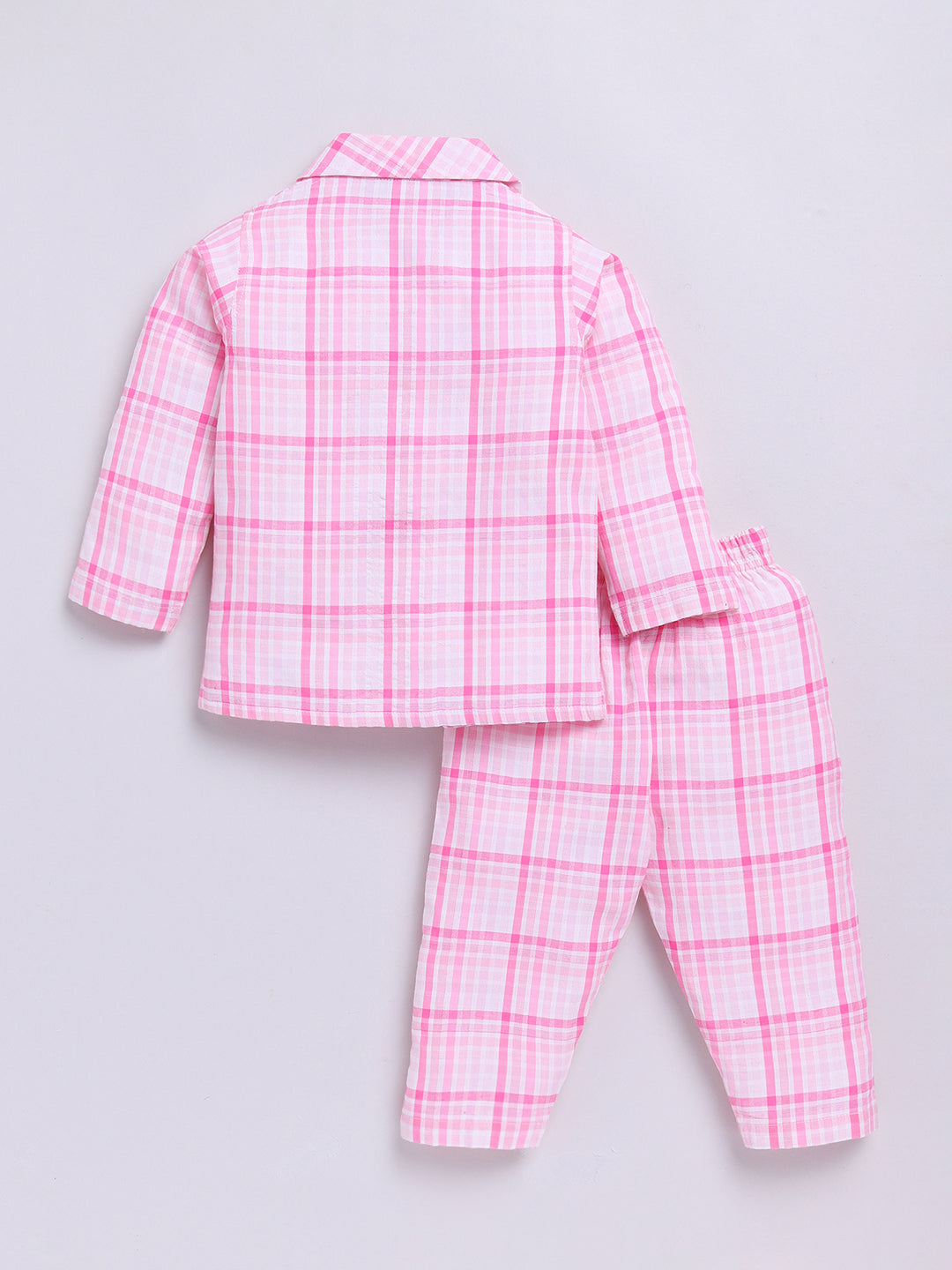 Pink Checked Full Sleeve Night Suit