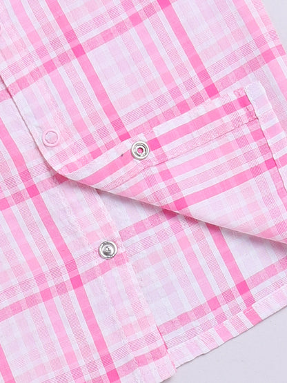 Pink Checked Full Sleeve Night Suit