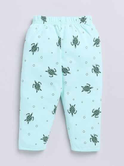 Sea Green Turtle Print Full Sleeve Night Suit