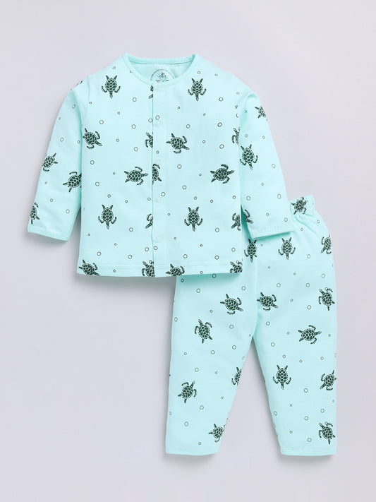 Sea Green Turtle Print Full Sleeve Night Suit