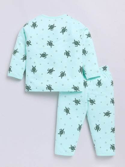 Sea Green Turtle Print Full Sleeve Night Suit