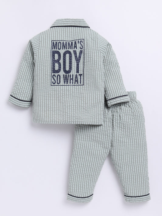 Green "Momma's Boy" Full Sleeve Night Suit