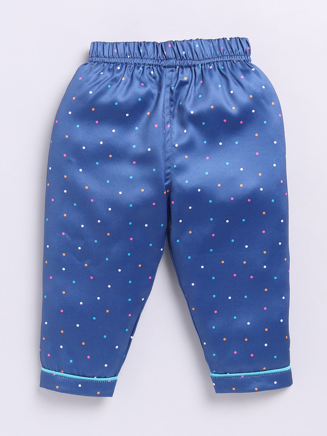 Blue Polka Dot Birthday Full Sleeve Satin Night Suit