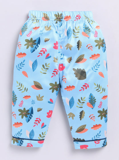 Blue Forest Theme Birthday Full Sleeve Satin Night Suit