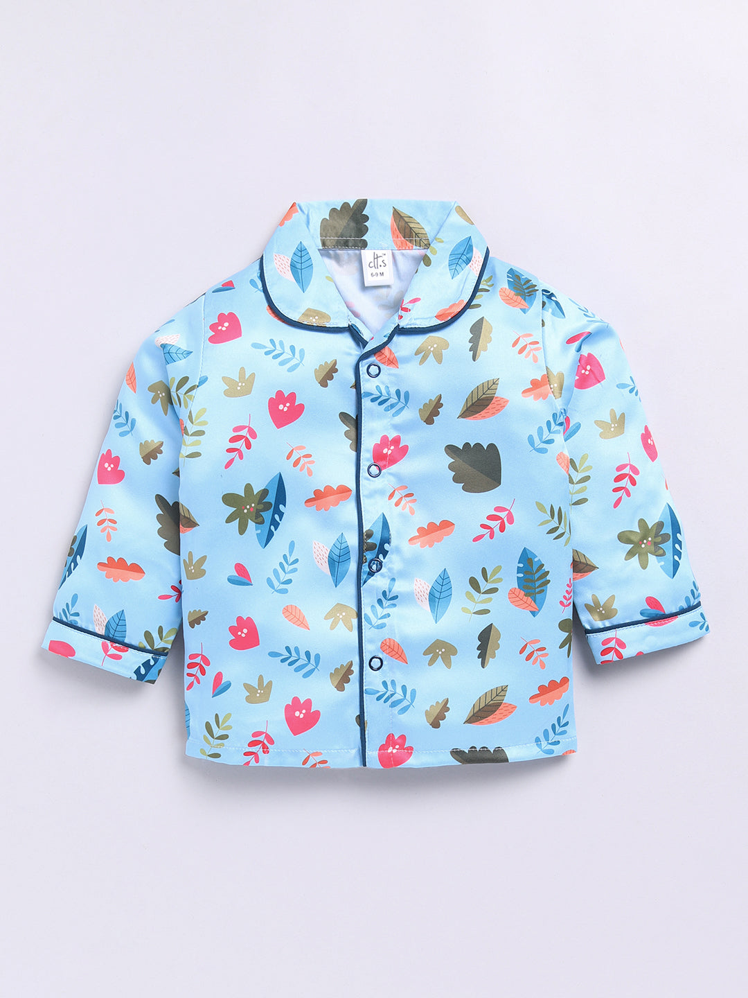 Blue Forest Theme Birthday Full Sleeve Satin Night Suit