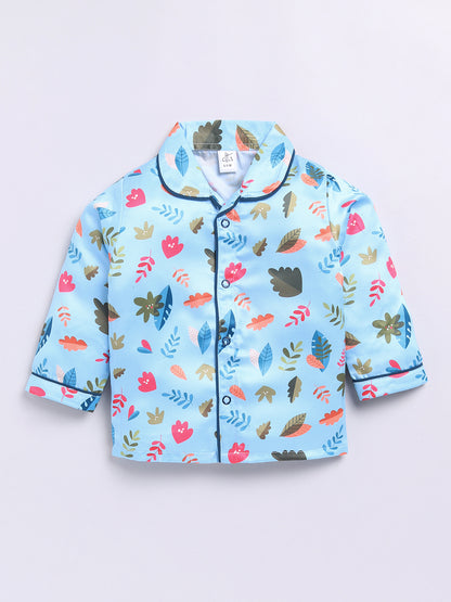 Blue Forest Theme Birthday Full Sleeve Satin Night Suit