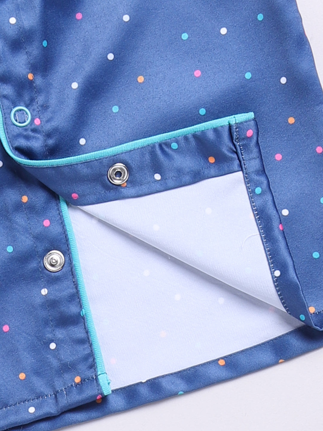 Blue Polka Dot Birthday Full Sleeve Satin Night Suit