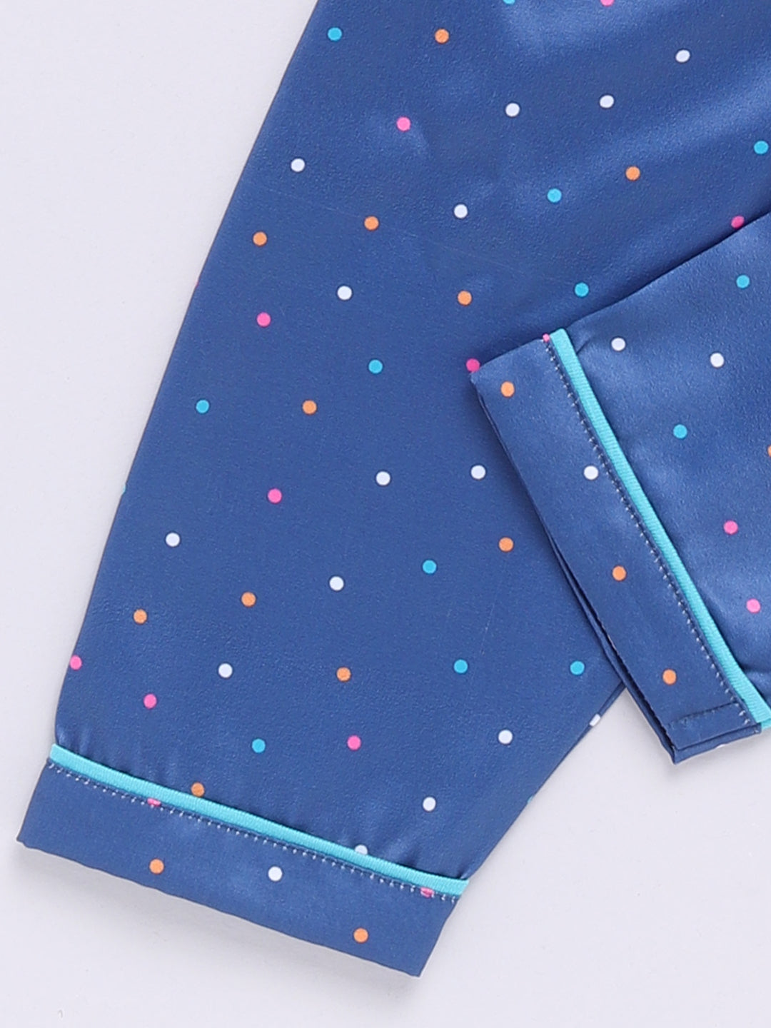 Blue Polka Dot Birthday Full Sleeve Satin Night Suit