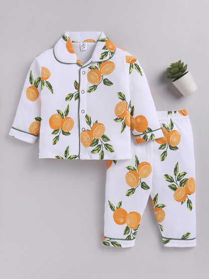 Multi Lemon Print Cotton Full Sleeve Night Suit