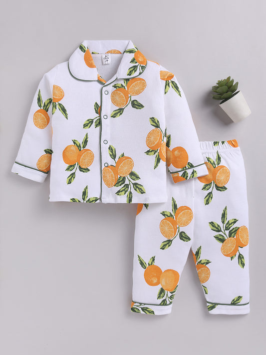 Multi Lemon Print Cotton Full Sleeve Night Suit