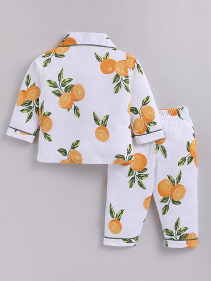 Multi Lemon Print Cotton Full Sleeve Night Suit