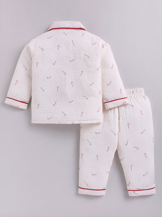 Red Candy Cane Cotton Full Sleeve Night Suit