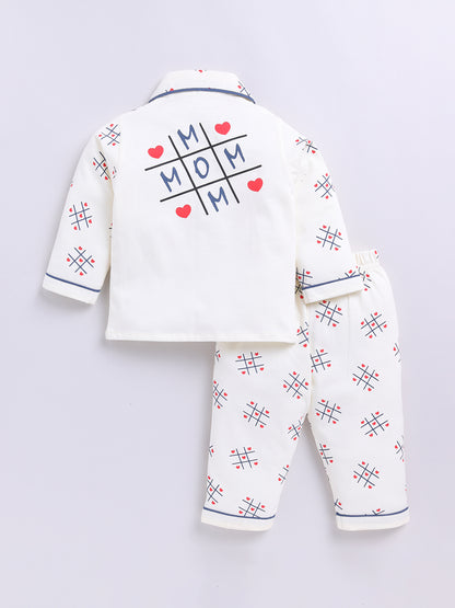 "MOM" Cream Graphic Full sleeve Night Suit