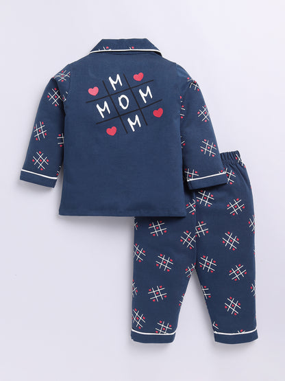 "MOM" Blue Graphic Full sleeve Night Suit