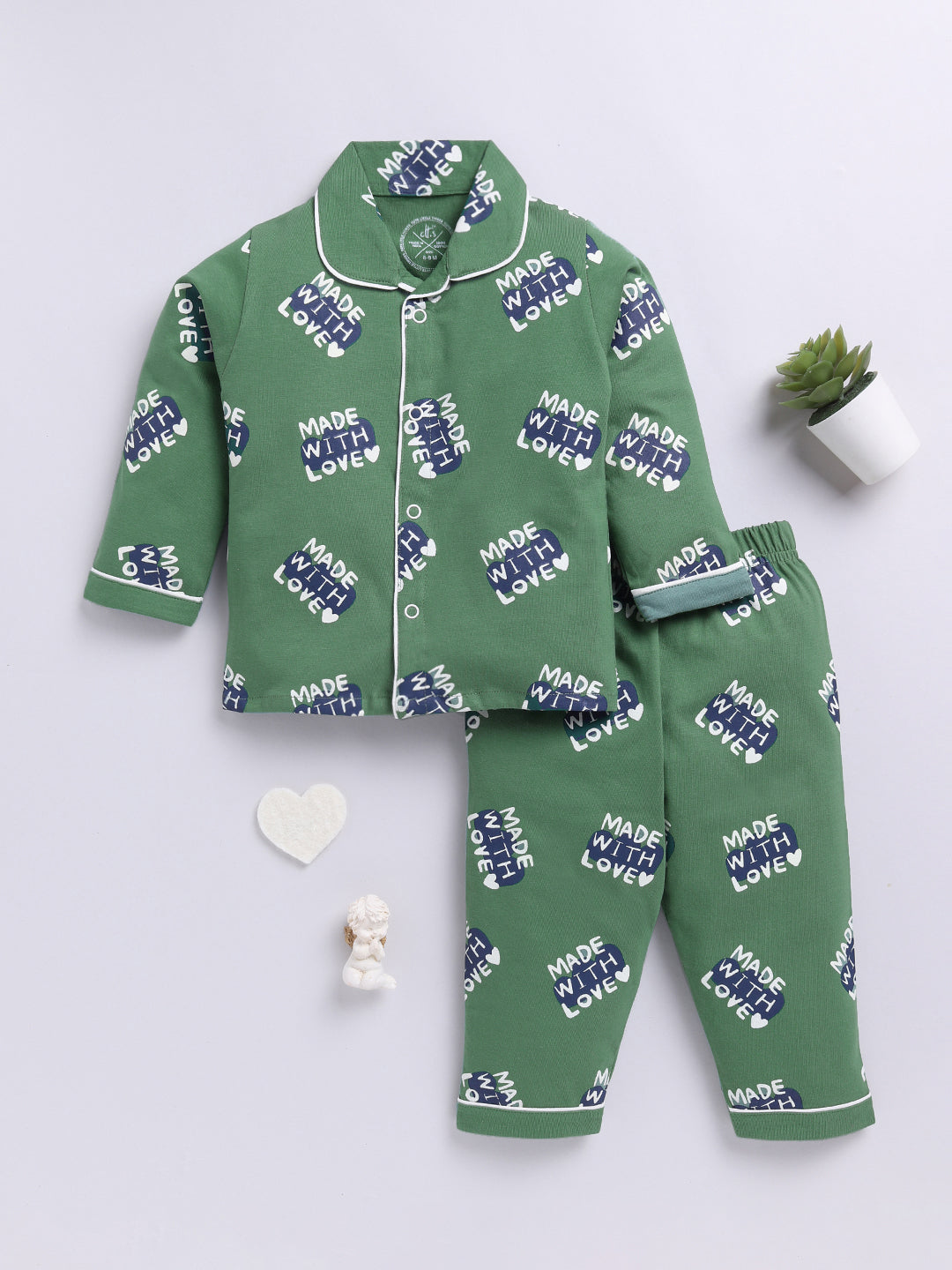 Green Typography Full sleeve Night Suit