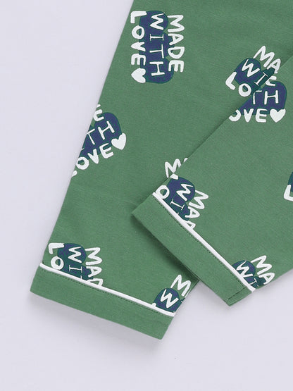 Green Typography Full sleeve Night Suit