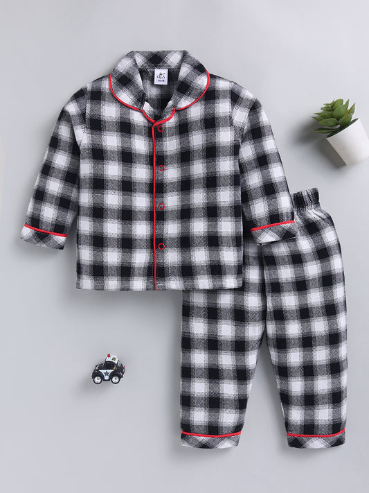 Black Checked Cotton Full Sleeve Night Suit