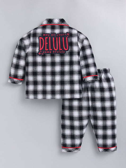 Black Checked Cotton Full Sleeve Night Suit