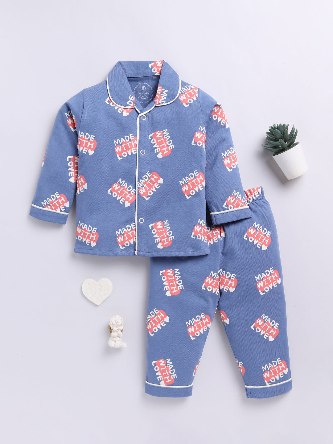 Blue Typography Full sleeve Night Suit