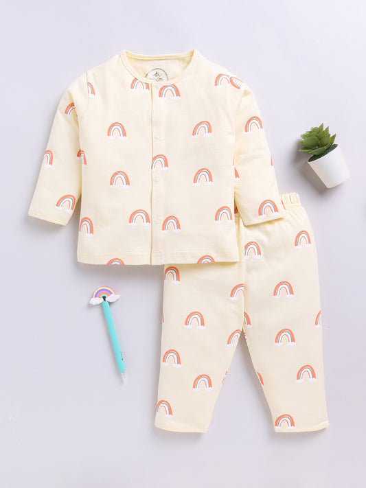 Yellow Rainbow Print Full sleeve Night Suit