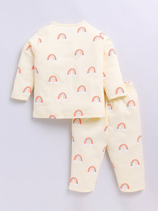 Yellow Rainbow Print Full sleeve Night Suit