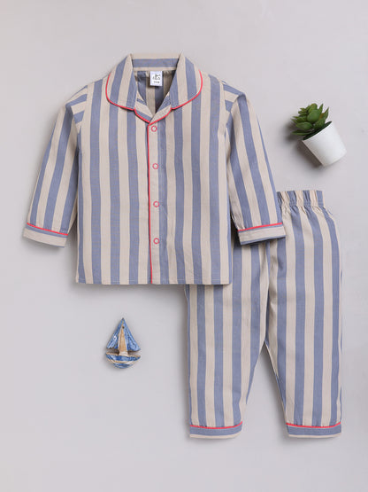 Grey Typography Cotton Full Sleeves Night Suit