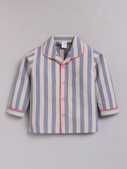 Grey Typography Cotton Full Sleeves Night Suit