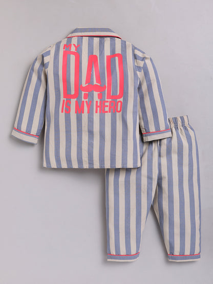 Grey Typography Cotton Full Sleeves Night Suit