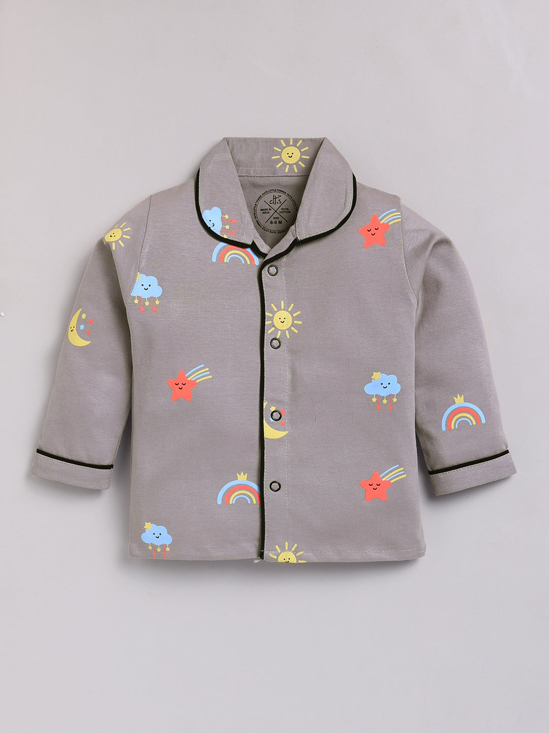 Grey Typography Cotton Full Sleeves Night Suit
