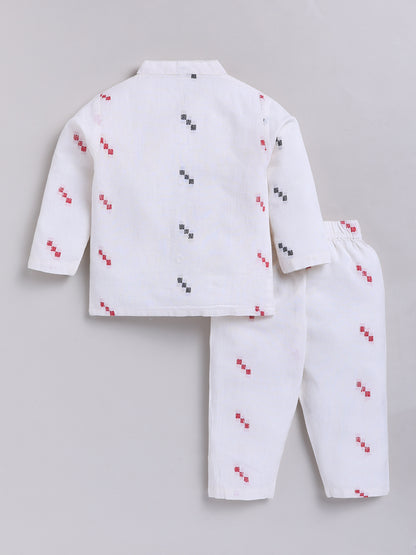 Off White Graphic Cotton Full Sleeves Night Suit