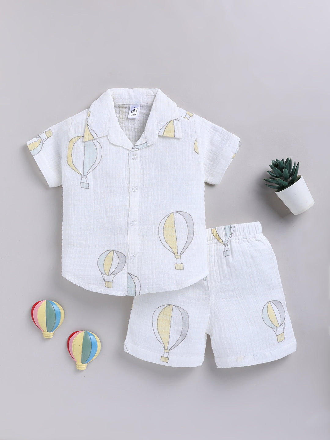 White Hot Air Balloon Cotton Short Sleeves Co-ord Set
