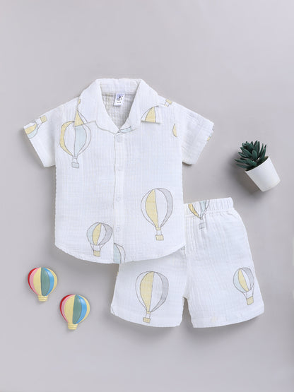 White Hot Air Balloon Cotton Short Sleeves Co-ord Set
