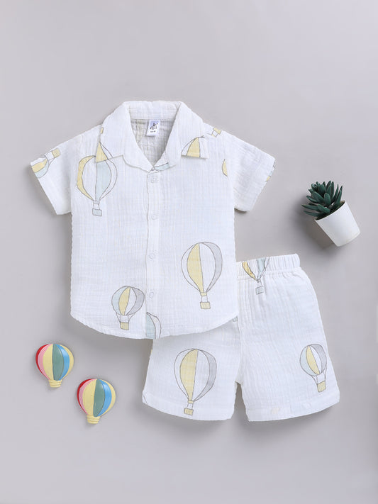 White Hot Air Balloon Cotton Short Sleeves Co-ord Set