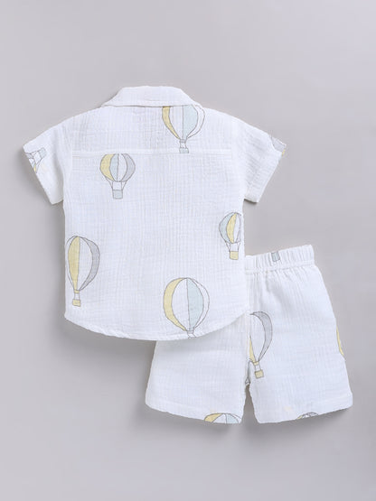 White Hot Air Balloon Cotton Short Sleeves Co-ord Set