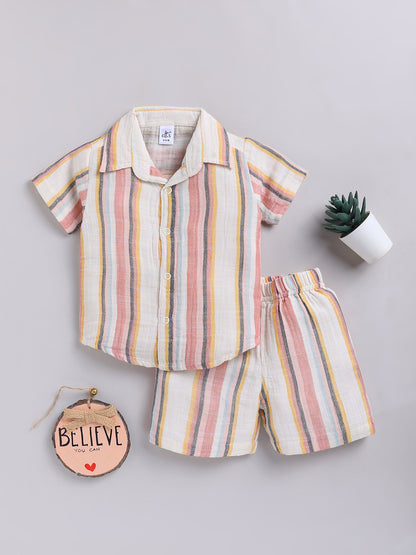 Multi Striped Cotton Short Sleeves Co-ord Set