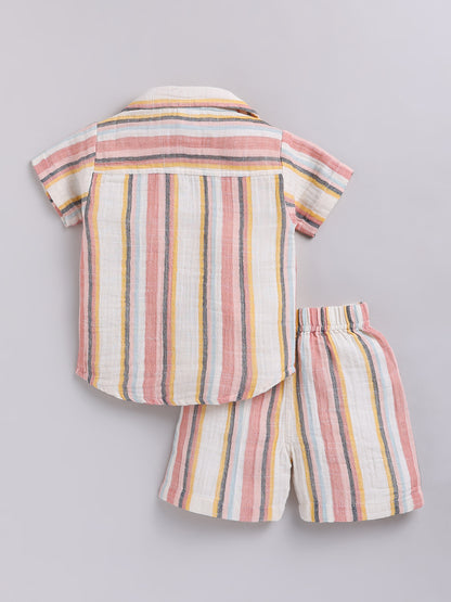 Multi Striped Cotton Short Sleeves Co-ord Set