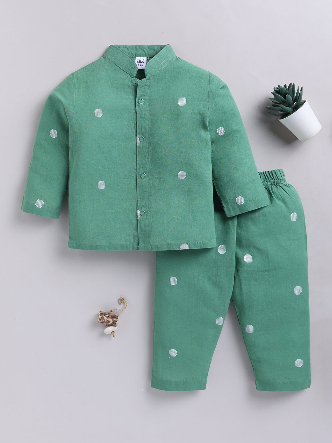 Green Floral Cotton Full Sleeves Night Suit