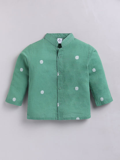 Green Floral Cotton Full Sleeves Night Suit