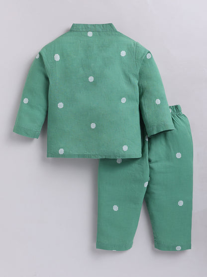 Green Floral Cotton Full Sleeves Night Suit