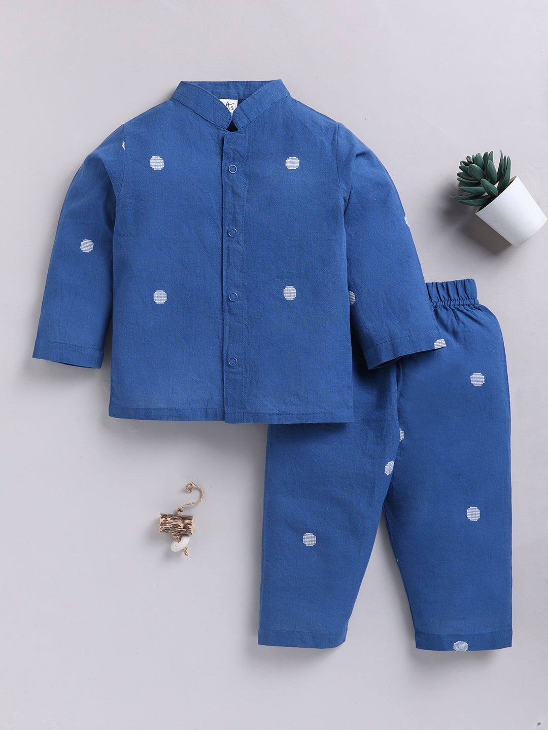 Blue Floral Cotton Full Sleeves Night Suit