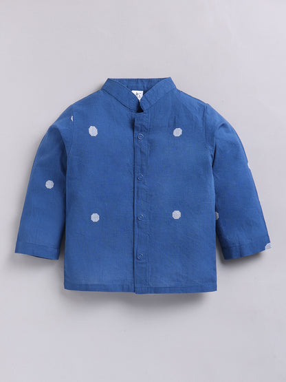 Blue Floral Cotton Full Sleeves Night Suit