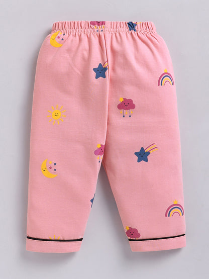 Pink Typography Cotton Full Sleeves Night Suit